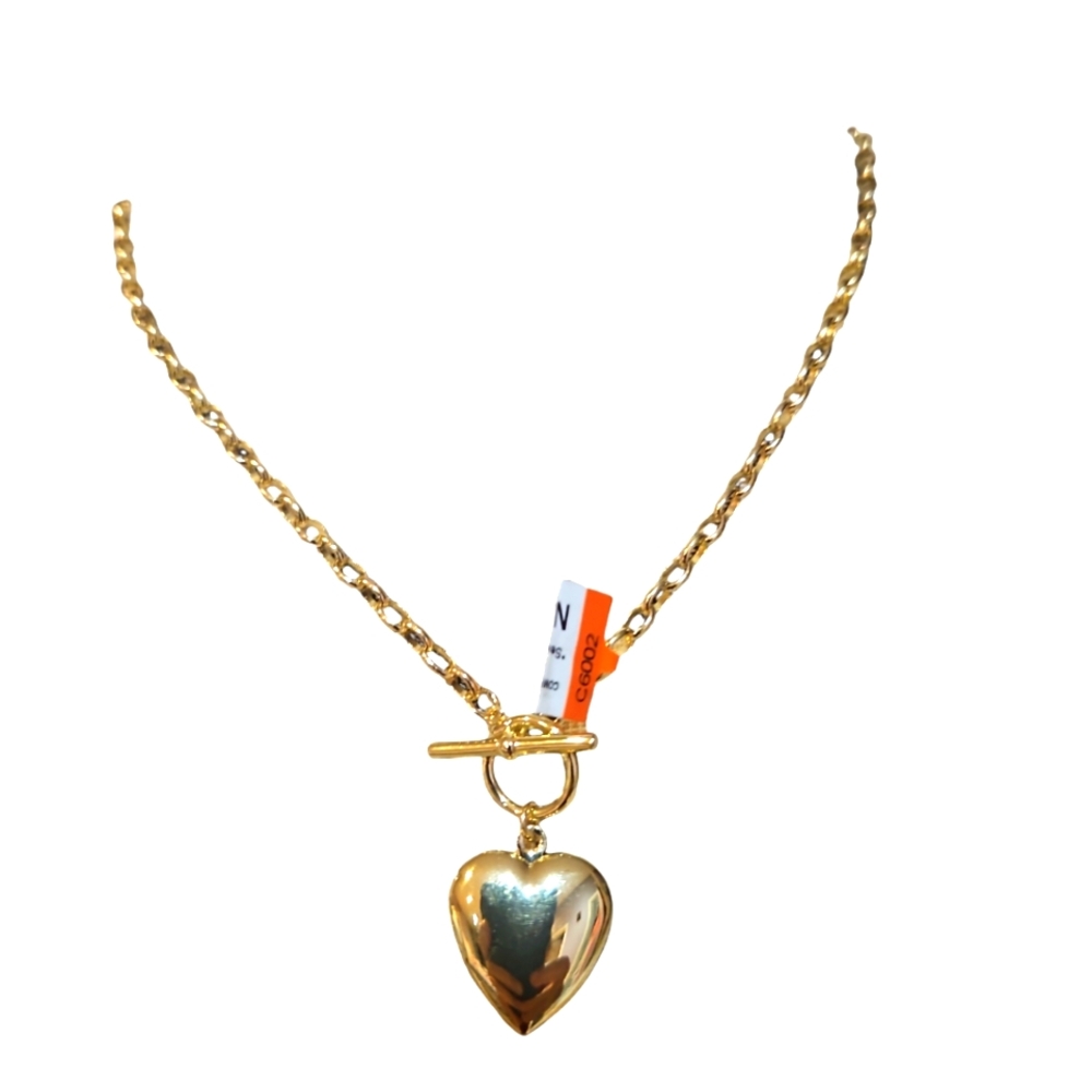 Mia Sarina Women Fine Silver Plated Heart Toggle Necklace Clasp Chain